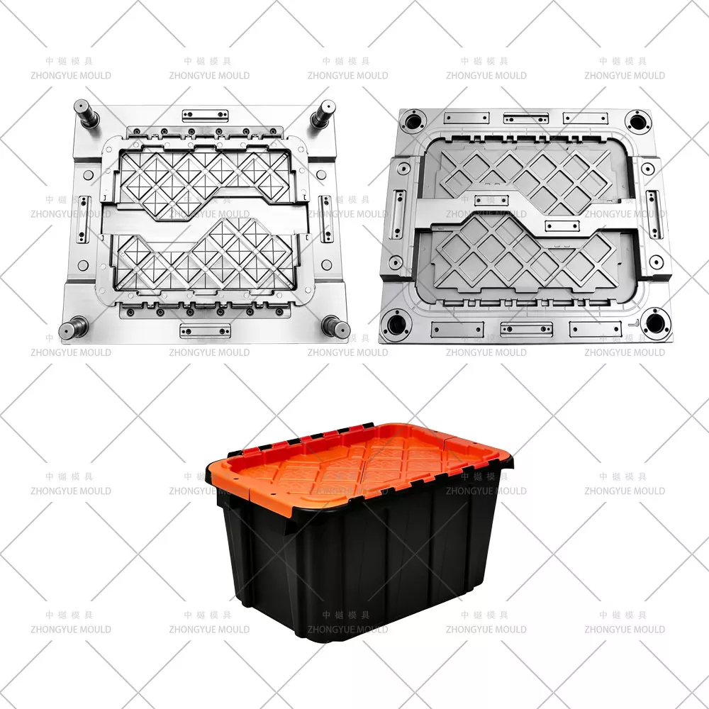 Boîte de rangement empilable emboîtable avec moule à couvercle attaché